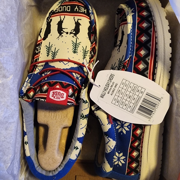 Hey Dude Other - Hey Dude Mens' Patterned Slip-On Shoes - Blue and Red Holiday
